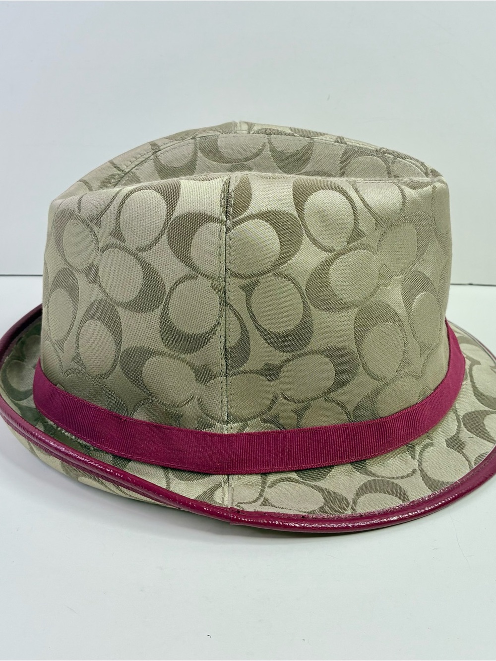 Womens Coach Fedora Hat Small Petite Khaki Brown Pink - Picture 4 of 14